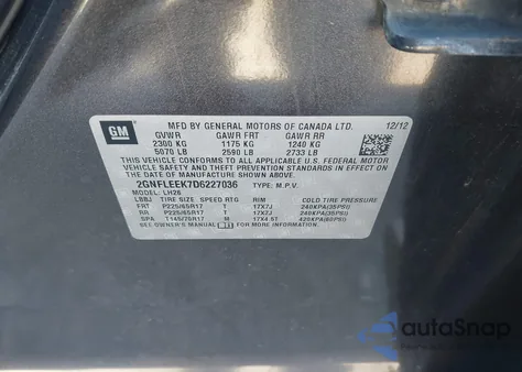 2013 Chevrolet Equinox 1Lt z USA, uszkodzony, nr VIN 2GNFLEEK7D6227036